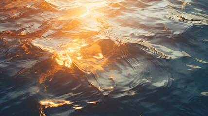 夕陽が反射する波の写真