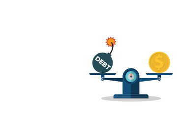 Debt and income on scales. Weighing, balance, debt statistics .	