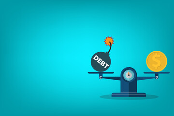 Debt and income on scales. Weighing, balance, debt statistics .	
