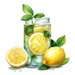 Lemon and glass Illustration, Generative Ai