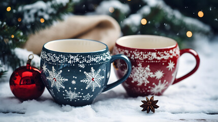 cup of coffee with christmas decorations