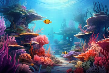 Underwater world with corals and fish. Underwater world, Coral garden seascape and underwater world, AI Generated - obrazy, fototapety, plakaty