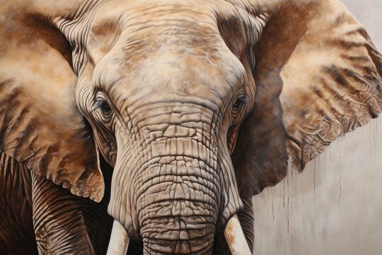 African elephant Loxodonta africana close up, Contemporary Painting of a Textured Elephant in Oil on Canvas, AI Generated