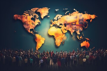 Global Business People Globalization World Map Teamwork Support Growth Success Concept, crowd of multicultural people composing a world map, AI Generated