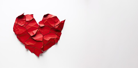 Broken red heart isolated on white background. Valentines day concept, Crumpled red heart paper isolated on white background. Broken heart concept, AI Generated