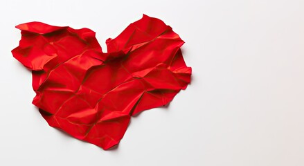 Red crumpled paper heart isolated on white background. 3d illustration, Crumpled red heart paper isolated on white background. Broken heart concept, AI Generated