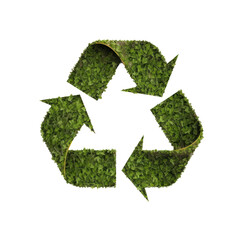 Recycling symbol in green nature plants isolated on white