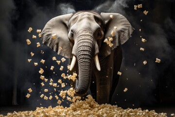 Elephant eating popcorns