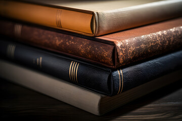 Close Up of stack of old ancient Books. Isolated Background 