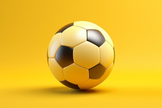 3D-rendered soccer ball on yellow background. Generative AI