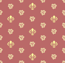 Seamless pattern. Modern geometric ornament with yellow royal lilies. Classic vintage background