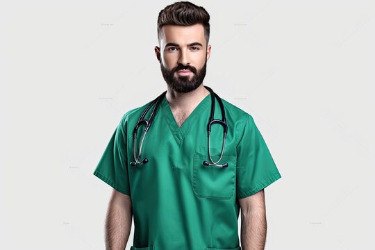 Handsome veterinary with green uniform