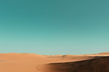Fototapeta na wymiar Minimal desert landscape with blue sky, sandy ground, and orange-tinged brown hues. Generative AI