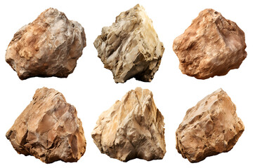 beige rock formation set isolated on transparent background - landscape design elements PNG cutout collection - obrazy, fototapety, plakaty