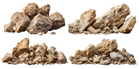 beige rock formation set isolated on transparent background - landscape design elements PNG cutout collection