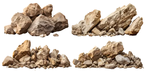 Rolgordijnen beige rock formation set isolated on transparent background - landscape design elements PNG cutout collection © sam