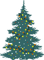 Christmas tree with garland. Vector design element
