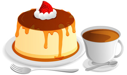 Caramel Custard Pudding with Tea - French Breakfast 
