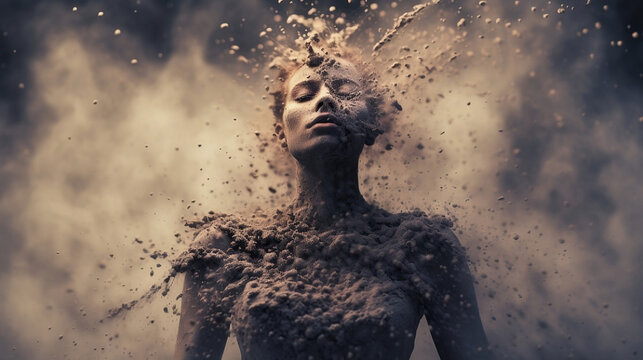 Abstract art concept of loneliness,emotions, reincarnation, death, and depression in female