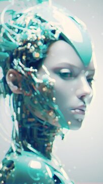 Woman cyborg face artificial technology animation