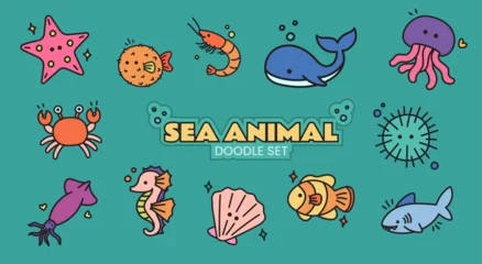 Foto op Aluminium Sea Animal Doodle Set © CanValue