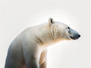 Fototapeta premium profile of a white polar bear in the light, on the white background, silhouette lighting