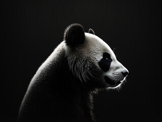 Fototapety  profile of a panda in the dark, on the black background, silhouette lighting