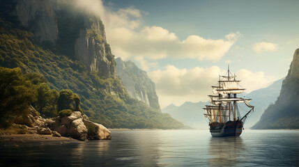 船が静かな海を航行する風景