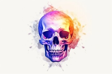 Vibrant skull with watercolor double exposure. Eerie Halloween theme. Generative AI