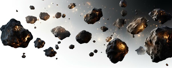 swarm of asteroids isolated on a white background. generative AI