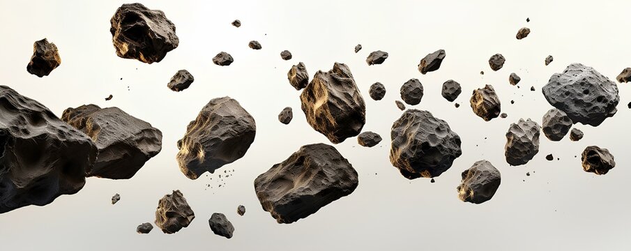 swarm of asteroids isolated on a white background. generative AI