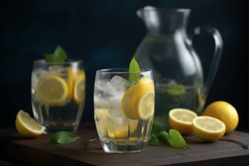 Refreshing beverage with lemon and ice. Generative AI