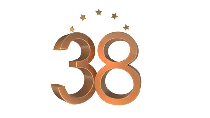 gold 3d number 38 on round shape 