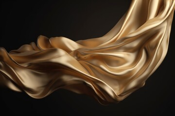 Gold luxury silk cloth floating flying in the air in 3d style wallpaper background,luxurious backdrop for products in Gold theme
