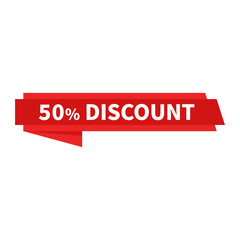 50 Discount In Red Rectangle Ribbon Parallelogram Shape For Sale Promotion Marketing
