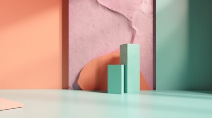 Abstract minimal concept.Pastel multi colour vibra podium for products in 3d style 