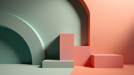 Abstract minimal concept.Pastel multi colour vibra podium for products in 3d style 