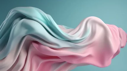 Poster Beautiful pastel blue pink gradient silk cloth float in the air in 3d style wallpaper background © SaraY Studio 