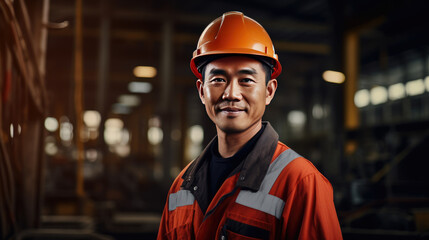 Portrait of an asian male engineer working in a factory