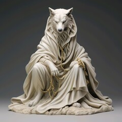 Illustration 3d of white wolf Monster statue 