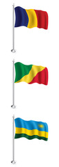 Republic of the Congo, Rwanda and Romanian Flags set.