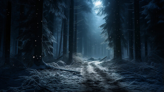 Flashlight snow forest trees