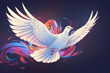 Abstract illustration of a beautiful white peace dove flying
