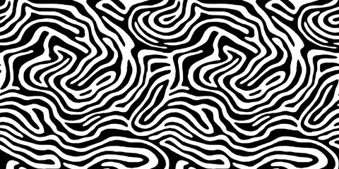 Abstract black and white line doodle seamless pattern. Creative organic style drawing background, trendy design with basic shapes. Simple hand drawn wallpaper print texture. © Dedraw Studio