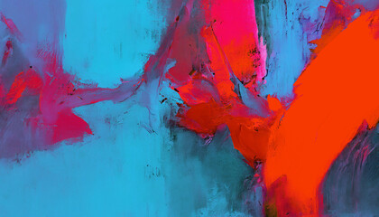 Abstract oil painting, neon red, pink, blue brush strokes background, wallpaper, paint texture, bold art, expressive artwork, fine realistic detail, modern style, evoking vibrant emotions, feelings