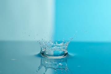 Group of colorful water droplets fall and bounce on a water surface