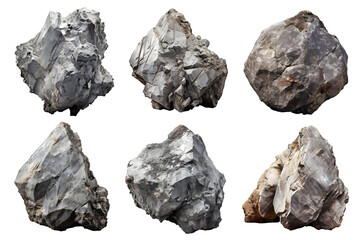 natural grey rock formation set isolated on transparent background - landscape design elements PNG cutout collection - obrazy, fototapety, plakaty