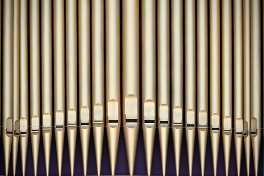 Row of gold colored organ pipes