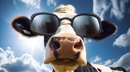 Fototapeten Funny cow sunglasses farm © Little