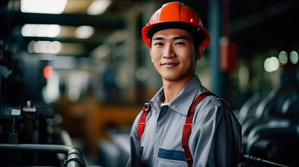 Portrait of an asian male engineer working in a factory